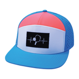 Pickleball hat, Flat Bill, Snapback hat, Neon Blue, White, Neon Peach, Mens Hat, Womens Hat, Front Picture