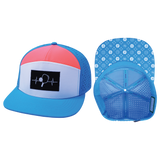 Pickleball hat, Flat Bill, Snapback hat, Neon Blue, White, Neon Peach, Mens Hat, Womens Hat, Main Picture