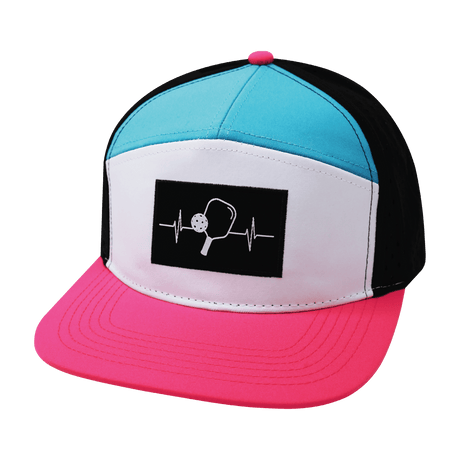 Pickleball hat, Flat Bill, Snapback hat, Neon Pink, White, Neon Blue Green, Black, Mens Hat, Womens Hat, Front Picture