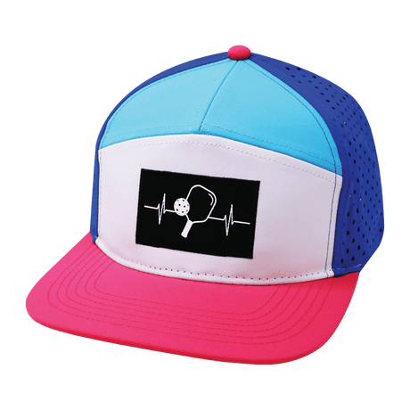 Pickleball hat, Flat Bill, Snapback hat, Neon Pink, White, Neon Blue Green, Blue, Mens Hat, Womens Hat, Front Picture