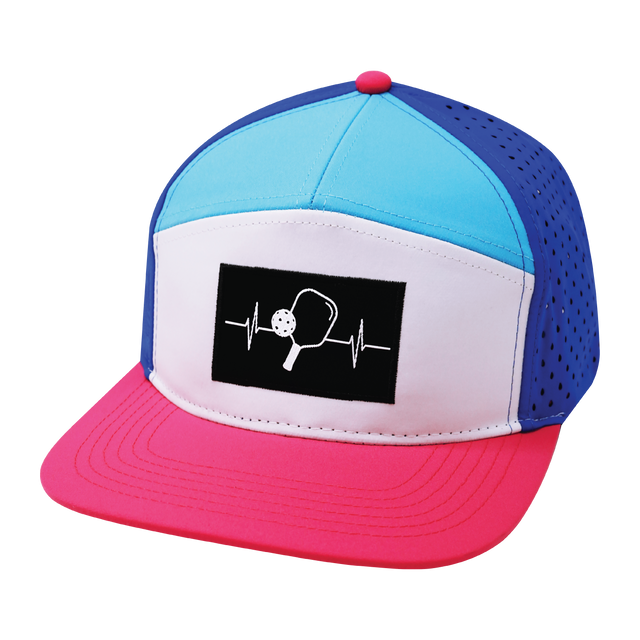 Pickleball hat, Flat Bill, Snapback hat, Neon Pink, White, Neon Blue Green, Blue, Mens Hat, Womens Hat, Front Picture