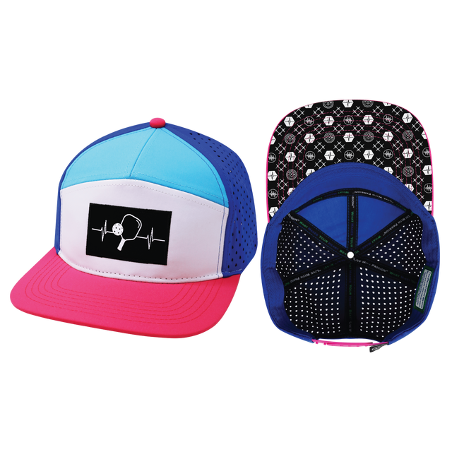 Pickleball hat, Flat Bill, Snapback hat, Neon Pink, White, Neon Blue Green, Blue, Mens Hat, Womens Hat, Main Picture