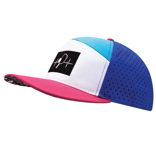 Pickleball hat, Flat Bill, Snapback hat, Neon Pink, White, Neon Blue Green, Blue, Mens Hat, Womens Hat, Side Picture