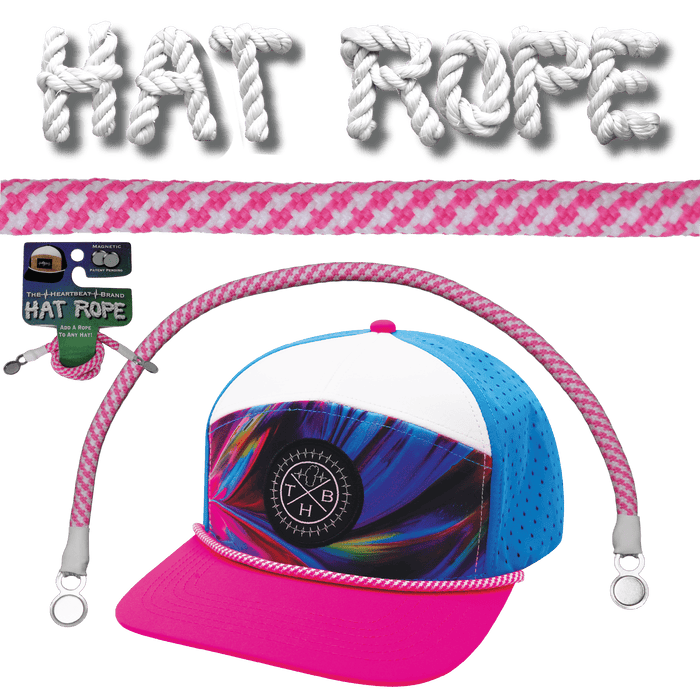 Hat Rope - Neon Pink / White - Pixels (Hat Not Included)