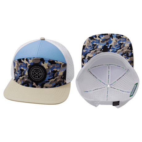 Youth Color Vibes Hat, Flat Bill, Snapback Hat, Sky Camo, Cream, Baby Blue, White, Mens Hat, Womens Hat, Main Picture