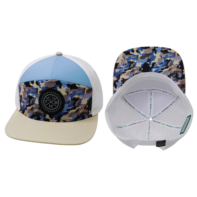 Youth Color Vibes Hat, Flat Bill, Snapback Hat, Sky Camo, Cream, Baby Blue, White, Mens Hat, Womens Hat, Main Picture