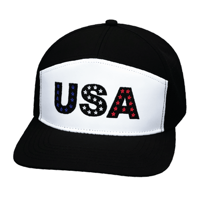USA Hat, Flat Bill, Snapback Hat, Black, White, Mens Hat, Womens Hat, Front Picture