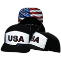 USA Hat - Flat Bill - Black / White - Laser Mesh