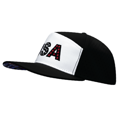 USA Hat, Flat Bill, Snapback Hat, Black, White, Mens Hat, Womens Hat, Side Picture