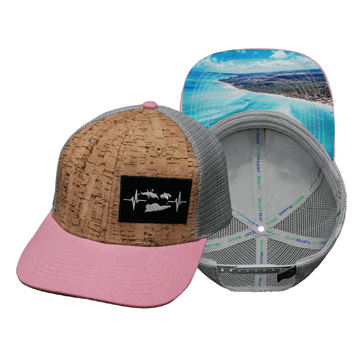 Virgin Islands Hat — Baseball Hat Fit, Cork, Pink / Gray, Trucker Mesh