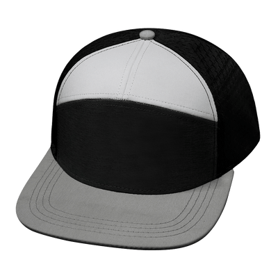 Blank 7 Panel hat — Gray / Charcoal / White / Black, Laser Mesh