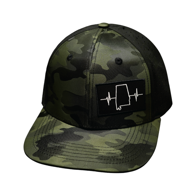 Alabama Hat, Baseball Hat, Snapback Hat, Green Camo, Black, Mens Hat, Womens Hat, Front Picture