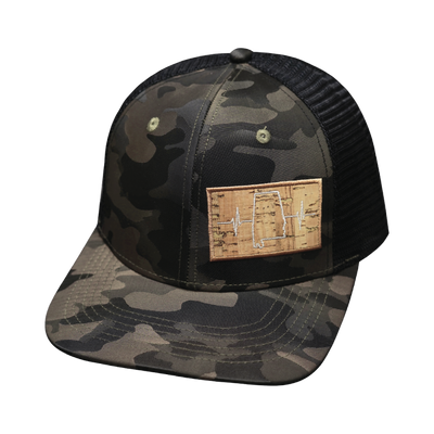 Alabama Hat, Baseball Hat, Snapback Hat, Tan Camo, Black, Mens Hat, Womens Hat, Front Picture