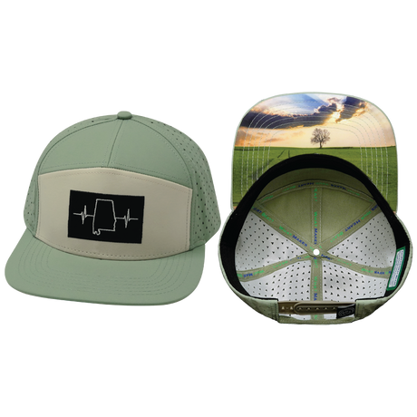 Alabama Hat, Flat Bill, Snapback Hat, Sage, Cream, Mens Hat, Womens Hat, Main Picture