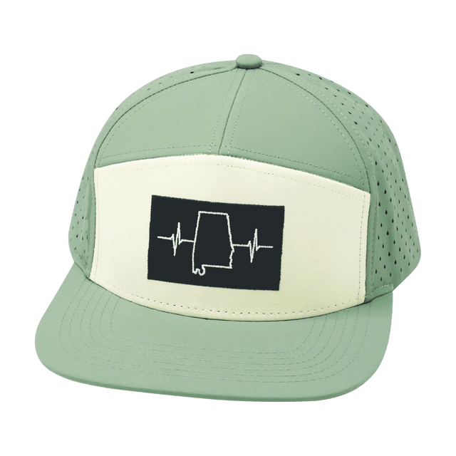 Alabama Hat, Flat Bill, Snapback Hat, Sage, Cream, Mens Hat, Womens Hat, Front Picture