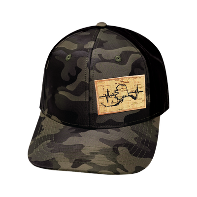 Alaska Hat, Baseball Hat, Snapback Hat, Tan Camo, Black, Mens Hat, Womens Hat, Front Picture
