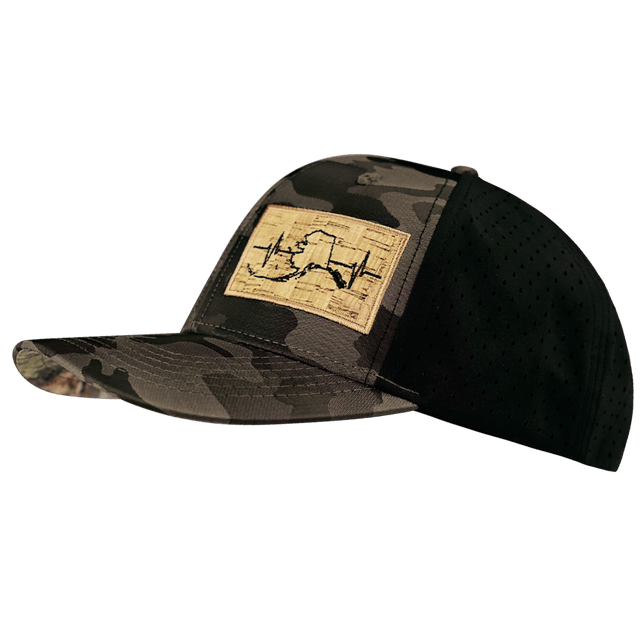 Alaska Hat, Baseball Hat, Snapback Hat, Tan Camo, Black, Mens Hat, Womens Hat, Side Picture