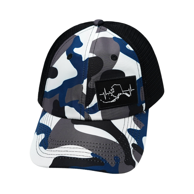 Alaska Hat, Dad Hat, Snapback, Camo, White, Gray, Blue, Black, Mens Hat, Womens Hat, Front Picture