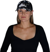 Alaska Hat, Dad Hat, Snapback, Camo, White, Gray, Blue, Black, Mens Hat, Womens Hat, Woman In Hat Picture