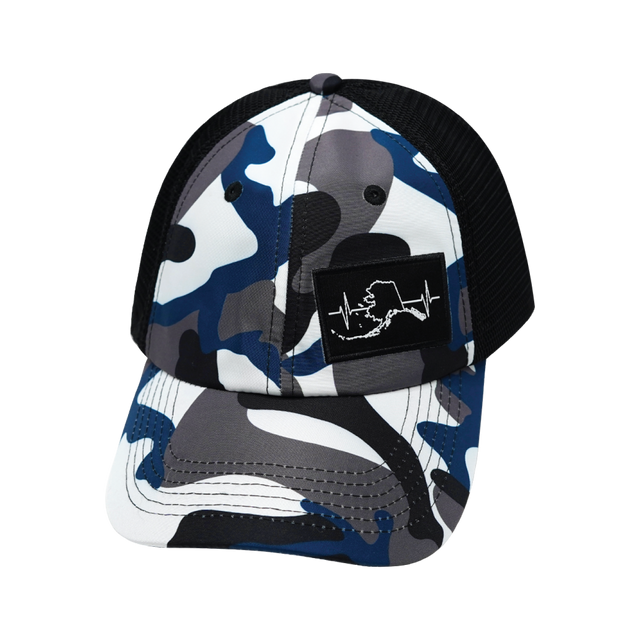 Alaska Hat, Dad Hat, Snapback, Camo, White, Gray, Blue, Black, Mens Hat, Womens Hat, Front Picture