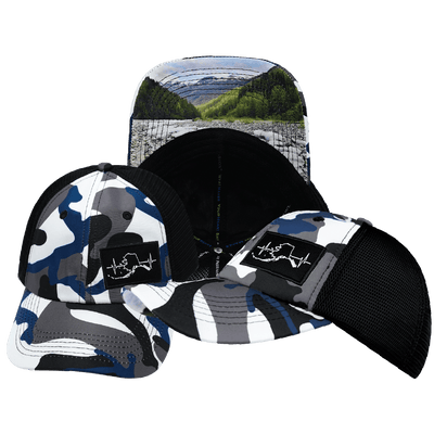Alaska Hat — Dad Hat, Camo, White / Gray / Blue / Black, Soft Trucker Mesh