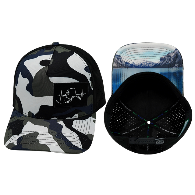 Alaska Hat, Trucker Hat, Snapback Hat, Camo, White, Blue, Gray, Black, Mens Hat, Womens Hat, Main Picture