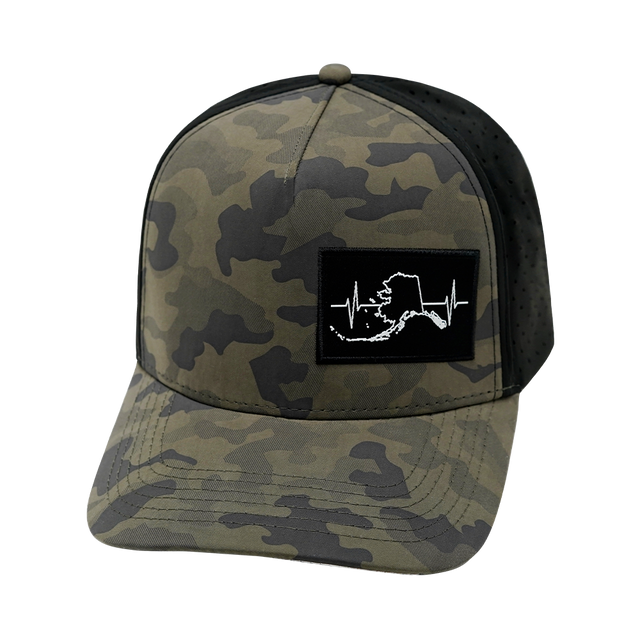 Alaska Hat, Trucker Hat, Snapback Hat, Soft Charcoal Camo, Black, Mens Hat, Womens Hat, Front Picture