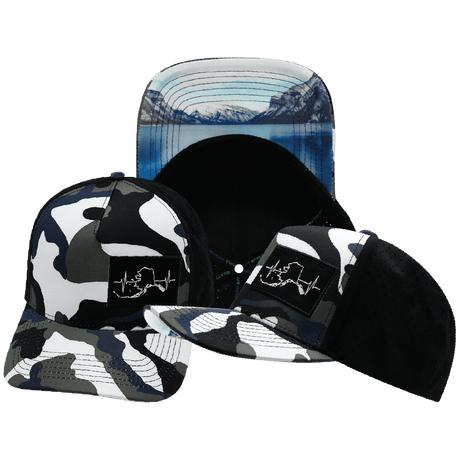 Alaska Hat, Trucker Hat, Snapback Hat, Camo, White, Blue, Gray, Black, Mens Hat, Womens Hat, Main Picture