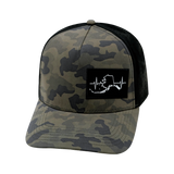 Alaska Hat, Trucker Hat, Snapback Hat, Soft Charcoal Camo, Black, Mens Hat, Womens Hat, Front Picture