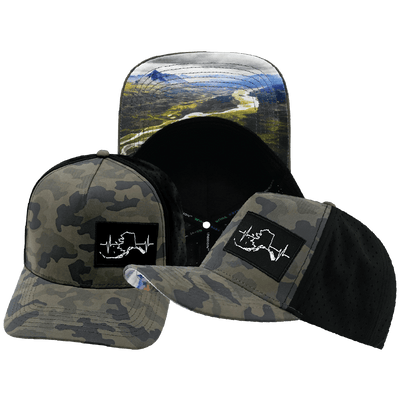Alaska Hat Trucker Hat — Soft Charcoal Camo / Black, Laser Mesh