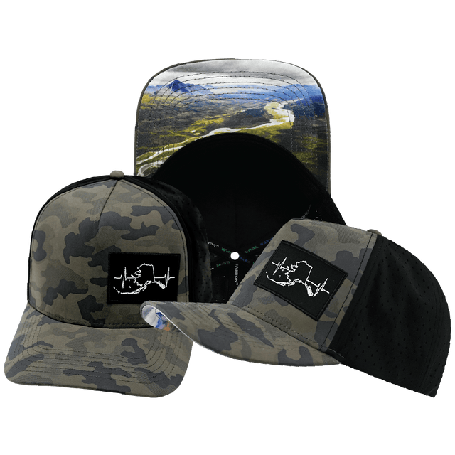 Alaska Hat, Trucker Hat, Snapback Hat, Soft Charcoal Camo, Black, Mens Hat, Womens Hat, Main Picture