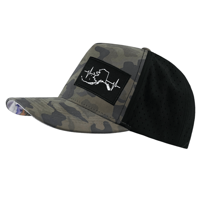 Alaska Hat, Trucker Hat, Snapback Hat, Soft Charcoal Camo, Black, Mens Hat, Womens Hat, Side Picture