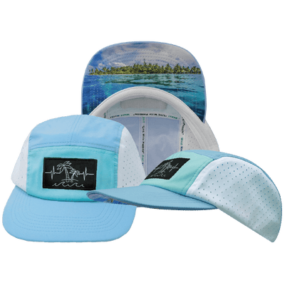 Beach Hat — 5 Panel, Baby Blue / Mint / White, Laser Mesh