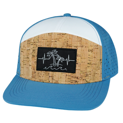 Beach Hat, Flat Bill, Snapback Hat, Mint, White, Mens Hat, Womens Hat, Cork, Blue, White, Front Picture 