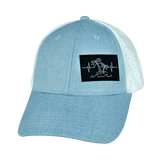 Beach Hat, Low Profile, Ponytail, Snapback Hat, Light Blue, White, Mens Hat, Womens Hat, Front Picture 