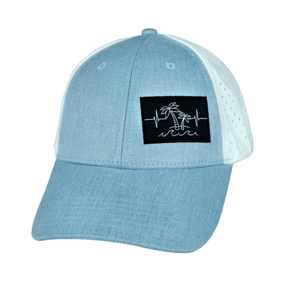 Beach Hat, Low Profile, Ponytail, Snapback Hat, Light Blue, White, Mens Hat, Womens Hat, Front Picture 