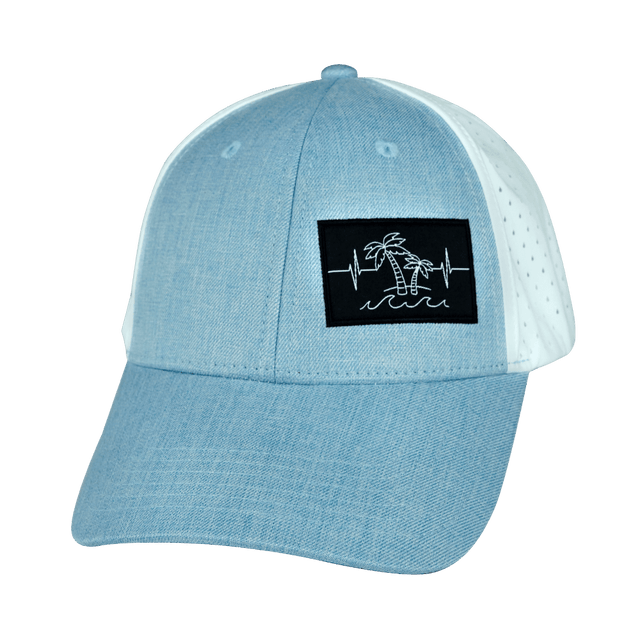 Beach Hat, Low Profile, Ponytail, Snapback Hat, Light Blue, White, Mens Hat, Womens Hat, Front Picture 