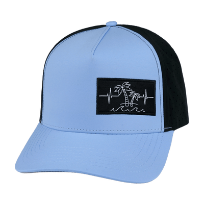 Beach Hat, Trucker Hat, Snapback Hat, Light Blue, Black, Mens Hat, Womens Hat, Front Picture
