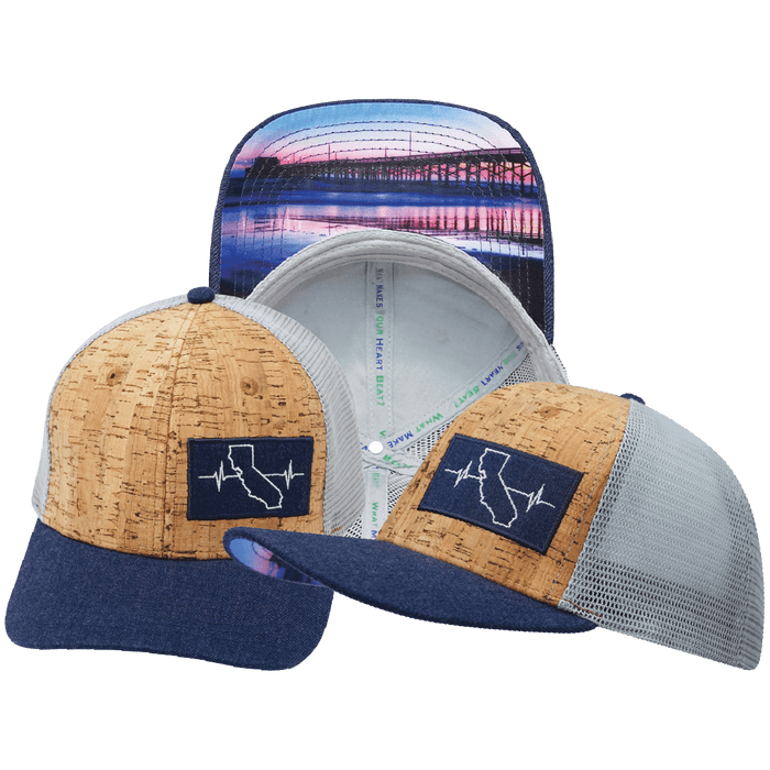 California Hat — Baseball Hat Fit, Cork, Navy / Gray, Trucker Mesh