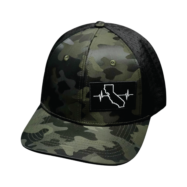 California Hat, Baseball Hat, Snapback Hat, Green Camo, Black, Mens Hat, Womens Hat, Front Picture