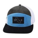 California Hat, Flat Bill, Snapback Hat, Corduroy, Charcoal, Light Blue, White, Mens Hat, Womens Hat, Front Picture