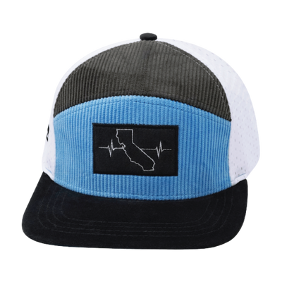 California Hat, Flat Bill, Snapback Hat, Corduroy, Charcoal, Light Blue, White, Mens Hat, Womens Hat, Front Picture