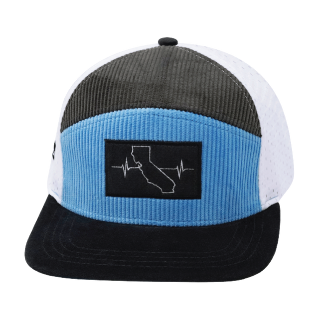 California Hat, Flat Bill, Snapback Hat, Corduroy, Charcoal, Light Blue, White, Mens Hat, Womens Hat, Front Picture