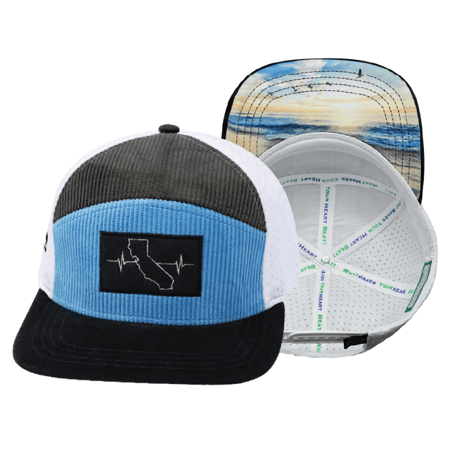 California Hat, Flat Bill, Snapback Hat, Corduroy, Charcoal, Light Blue, White, Mens Hat, Womens Hat, Main Picture 