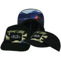 Camping Hat - 5 Panel - Black / Green Camo - Laser Mesh