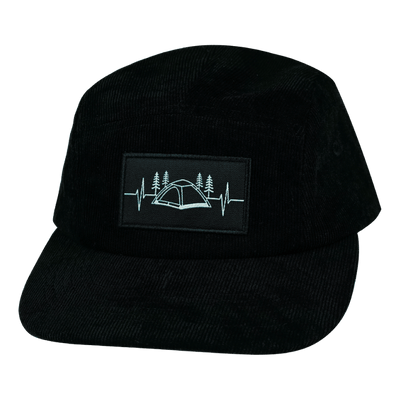 Camping Hat, 5 Panel Hat, Snapback, Black, Mens Hat, Womens Hat, Front Picture