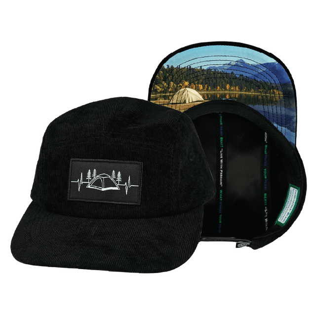 Camping Hat hat, 5 Panel Hat, Snapback, Corduroy, Black, Mens Hat, Womens Hat, Main Picture