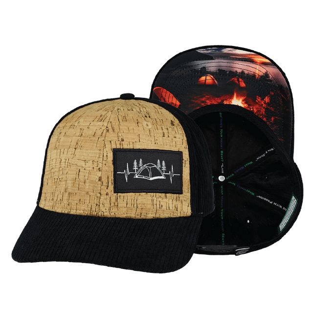 Camping Hat, Baseball Hat, Snapback Hat, Corduroy, Cork, Black, Mens Hat, Womens Hat, Main Picture 