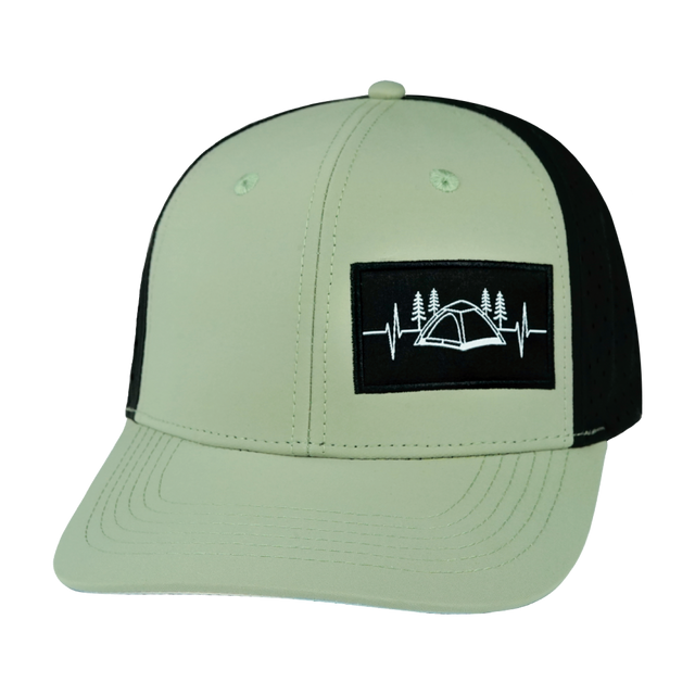 Camping Hat, Baseball Hat, Snapback Hat, Sage, Black, Mens Hat, Womens Hat, Front Picture