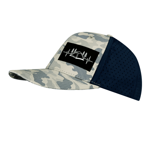Camping Hat, Baseball Hat, Snapback Hat, Soft Gray Camo, Navy, Mens Hat, Womens Hat, Side Picture